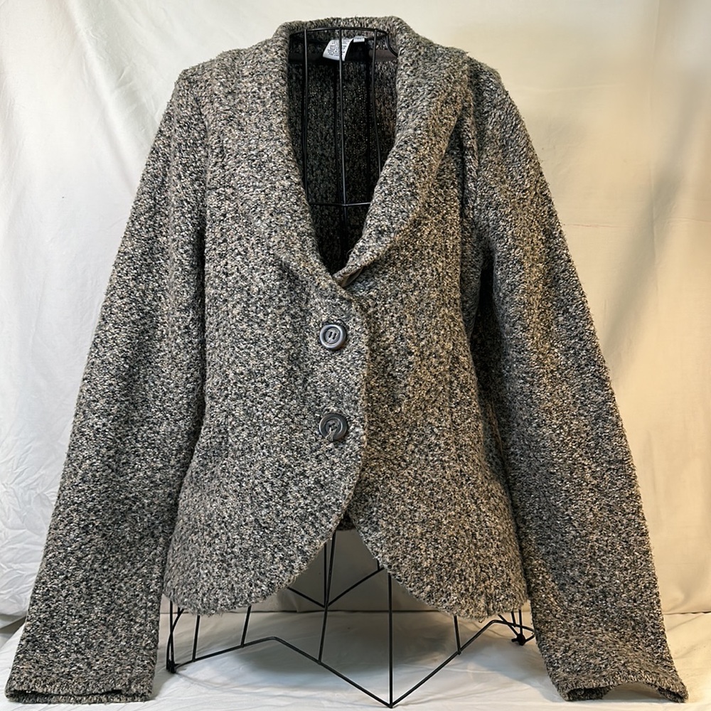 Gray Bouclé Shawl Collar Women's Sweater Jacket